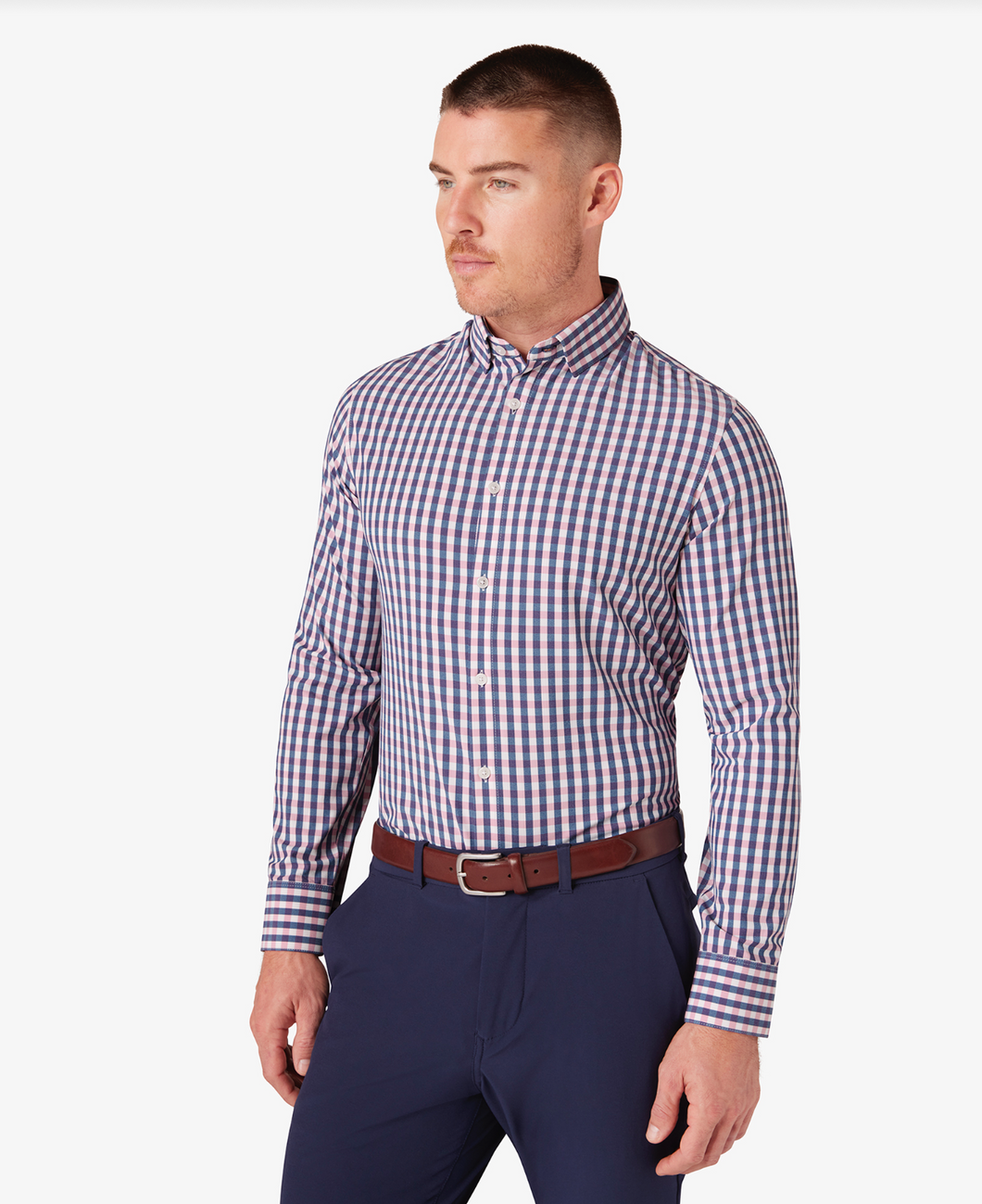 Mizzen + Main Monaco LS Shirt Blue/Rose Madison Check