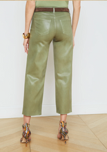 Load image into Gallery viewer, L&#39;Agence Coated Wanda HR Crop Wide Leg Oil Green