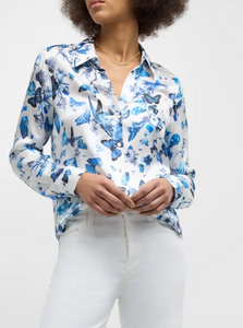 L'Agence Tyler Blouse White/Blue Butterflies