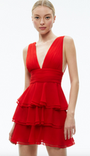 Load image into Gallery viewer, Alice + Olivia Holly Asymm  Ruffle Mini Dress Bright Ruby