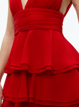 Load image into Gallery viewer, Alice + Olivia Holly Asymm  Ruffle Mini Dress Bright Ruby