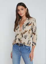 Load image into Gallery viewer, L&#39;Agence Camille 3/4 Sleeve Blouse Taupe Multi Tigers