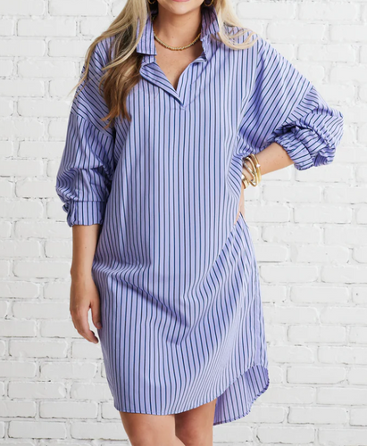 Caryn Lawn Preppy Dress Lavender Stripe