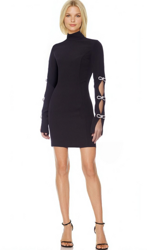 Jewel Bead Sleeve Mini Dress Black