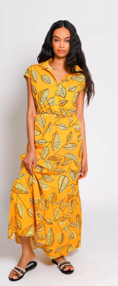 Hutch Mandy Maxi Dress Yellow Line Leaves