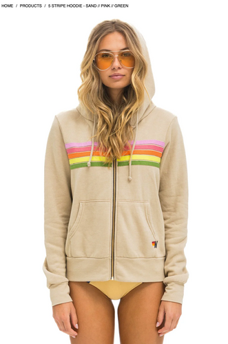 Aviator Nation Zip Hoodie Sand/Pink/Green