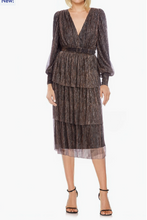 Load image into Gallery viewer, Jewel Copper Stripe LS Tiered Cocktail Dress