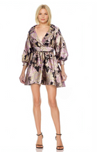 Load image into Gallery viewer, Jewel Belle Brocade Belted Dress Pink Gold