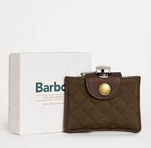 Barbour Quilted/Leather Padbury Hip Flask Dark Brown/Olive