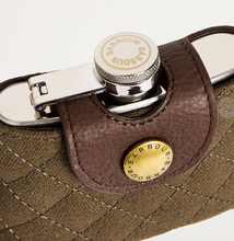 Load image into Gallery viewer, Barbour Quilted/Leather Padbury Hip Flask Dark Brown/Olive