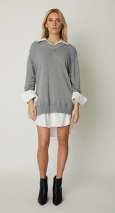 JS71 Sweater Nicholas Dress with White Trim Grey