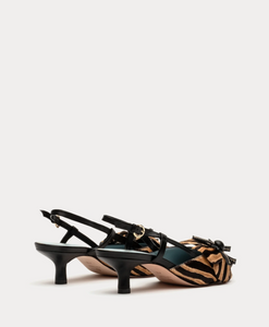 Frances Valentine Flower Kitten Heel Zebra Haircalf