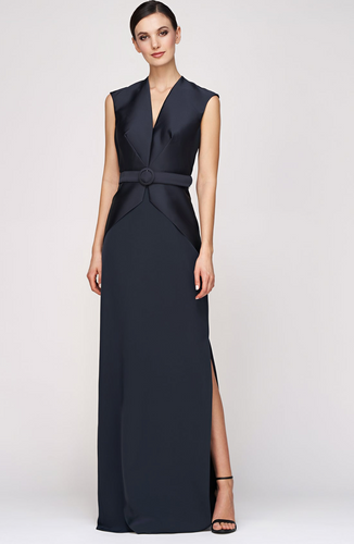 Kay Unger Browyn Column Gown Navy