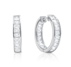 Crislu Baguette Hoop Earrings in Platinum