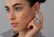 Load image into Gallery viewer, Crislu Baguette Hoop Earrings in Platinum