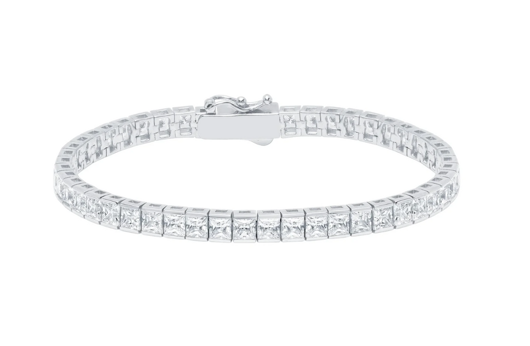 Crislu Classic Princess Tennis Bracelet Finished in Pure Platinum