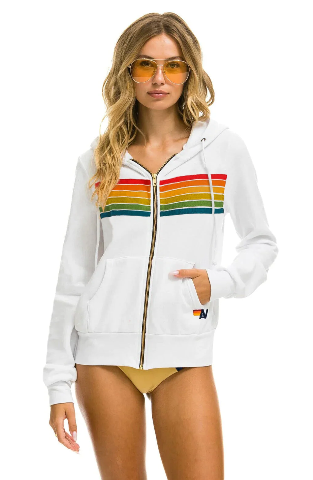 Aviator Nation 6 Stripe Hoodie White