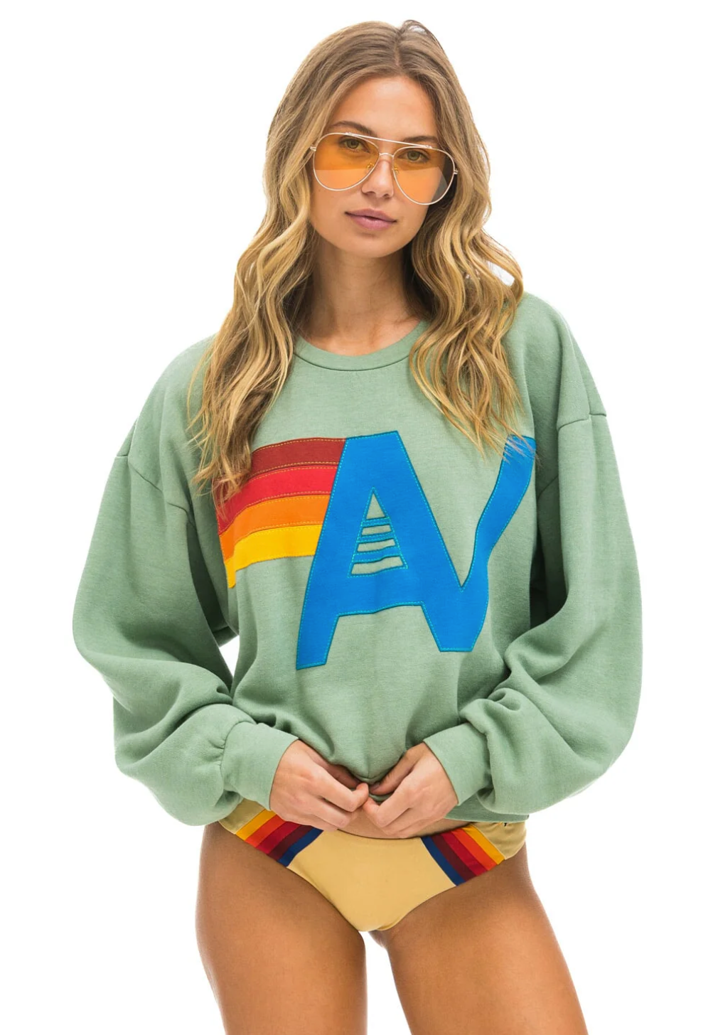 Aviator Nation Logo Stitched Relaxed Crew Sweatshirt Sage