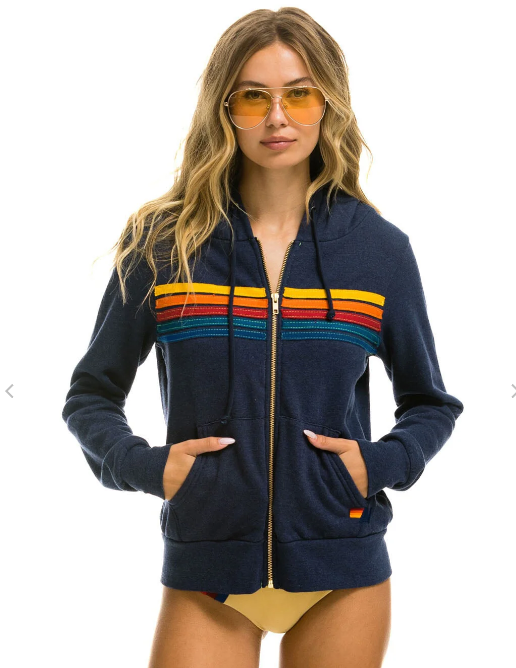 Aviator Nation 5 Stripe Zip Hoodie Navy