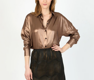 HILTON HOLLIS Foiled Satin Shirt Blouse Copper