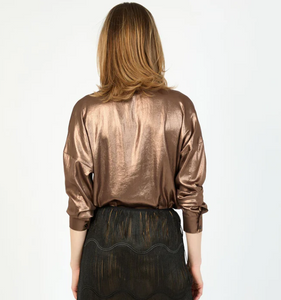 HILTON HOLLIS Foiled Satin Shirt Blouse Copper