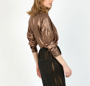 HILTON HOLLIS Foiled Satin Shirt Blouse Copper