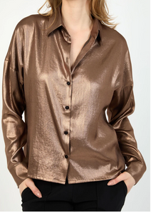 HILTON HOLLIS Foiled Satin Shirt Blouse Copper