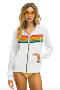 Aviator Nation 6 Stripe Zip Hoodie White