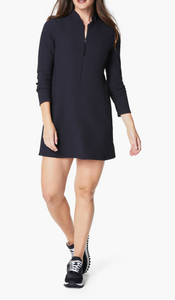 Spanx Rib Half Zip Long Sleeve Dress Black