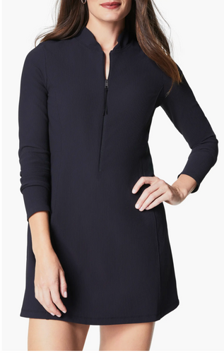 Spanx Rib Half Zip Long Sleeve Dress Black