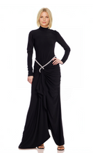 Load image into Gallery viewer, Jewel by Badgley Mischka Christina Long Sleeve Belted Gown Black