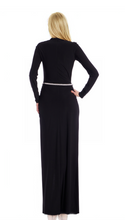 Load image into Gallery viewer, Jewel by Badgley Mischka Christina Long Sleeve Belted Gown Black