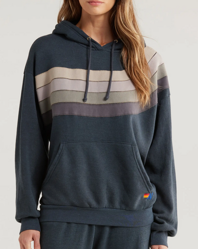 Aviator Nation Wave Stripe Pullover Hoodie Charcoal