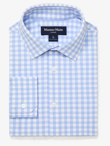 Mizzen + Main Leeward LS Dress Shirt Light Blue Gingham