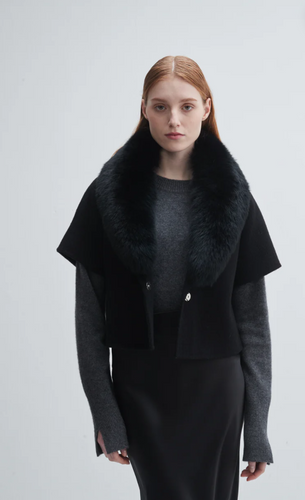 Pissenlit Jacket W Fur Collar Black