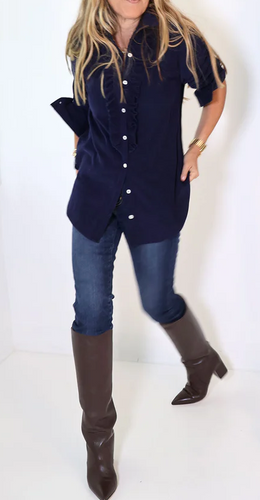 Kerri Rosenthal The Mia Ruffle Shirt Navy