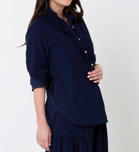 Load image into Gallery viewer, KR The Mia Ruffle Shirt Navy