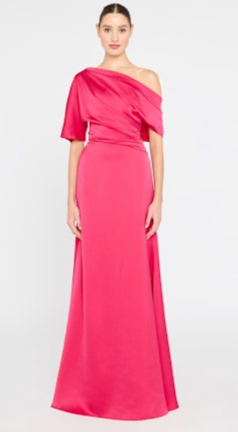 Theia Remi Draped Gown Passionfruit