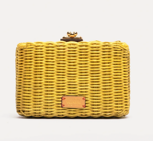 Frances Valentine Paige Wicker Box Clutch Canary/Yellow