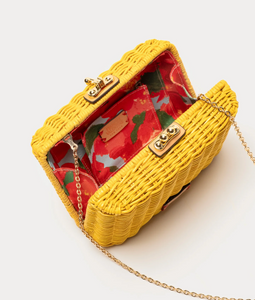 Frances Valentine Paige Wicker Box Clutch Canary/Yellow