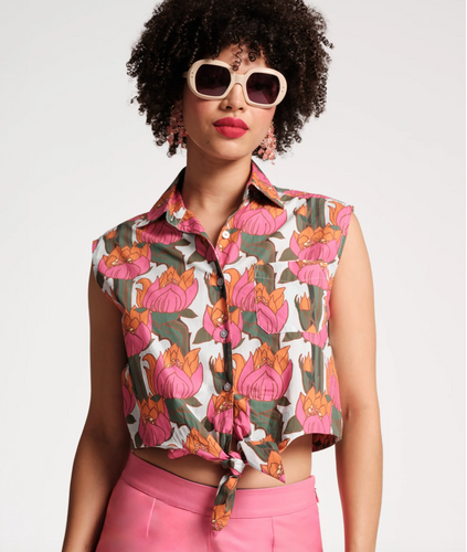 Frances Valentine Rizzo Top Fireflower Pink Multi