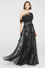 Load image into Gallery viewer, Theia Lenora Petal Embroideried Gown Black/Gunmetal