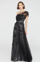 Load image into Gallery viewer, Theia Lenora Petal Embroideried Gown Black/Gunmetal