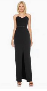 Jewel by Badgley Mischka Delphine Belted Strapless Column Gown