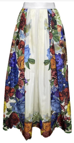 Alice & Olivia Earla Flarę Midi Skirt Garden Brunch