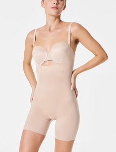 Spanx Open-bust Mid Thigh Bodysuit Champagne Beige