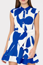 Load image into Gallery viewer, Milly Joan Grand Foliage Pleated Dress Blue/White