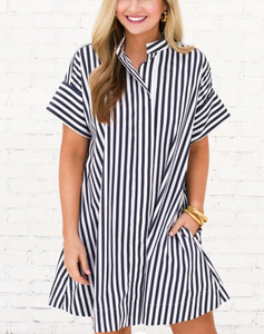 Margot Dress Navy Stripe