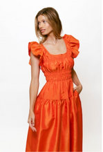 Load image into Gallery viewer, Vanessa Midi Tangerine Ruched Metallic