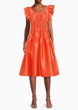 Load image into Gallery viewer, Vanessa Midi Dress Tangerine Ruched Metallic